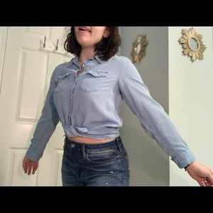 Jean material button-up